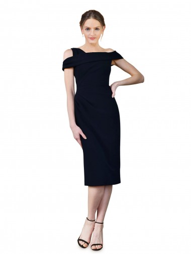 Cocktail Length Sleeveless Stretch Crepe Dark Navy Mermaid Formal Evening Dress for Sale