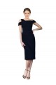 Cocktail Length Sleeveless Stretch Crepe Dark Navy Mermaid Formal Evening Dress
