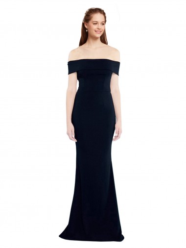 Long Sleeveless Stretch Crepe Dark Navy Off the Shoulder Mermaid Formal Dress for Sale