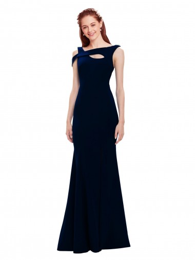 Long Sleeveless Stretch Crepe Dark Navy Off the Shoulder Mermaid Formal Evening Dress for Sale