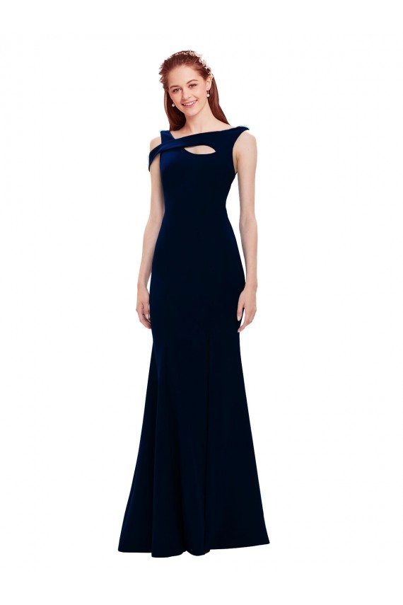 Long Sleeveless Stretch Crepe Dark Navy Off the Shoulder Mermaid Formal Evening Dress