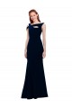 Long Sleeveless Stretch Crepe Dark Navy Off the Shoulder Mermaid Formal Evening Dress
