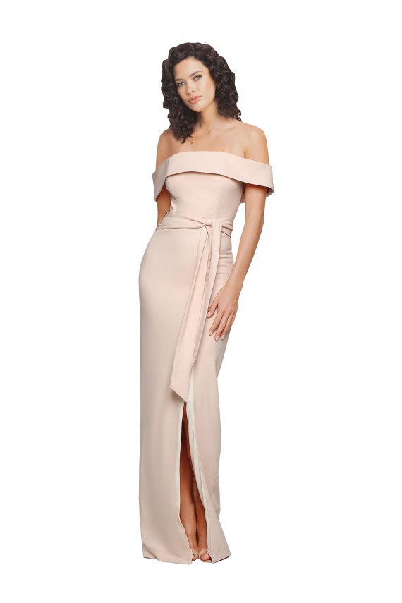 Long Sleeveless Stretch Crepe Nude Off the Shoulder Mermaid Formal Evening Dress