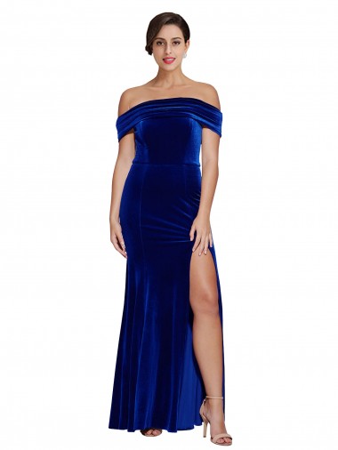 Long Sleeveless Stretch Velvet Royal Blue Mermaid Formal Evening Dress for Sale
