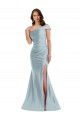 Long Sleeveless Silky Satin Light Sky Blue Mermaid Formal Evening Dress