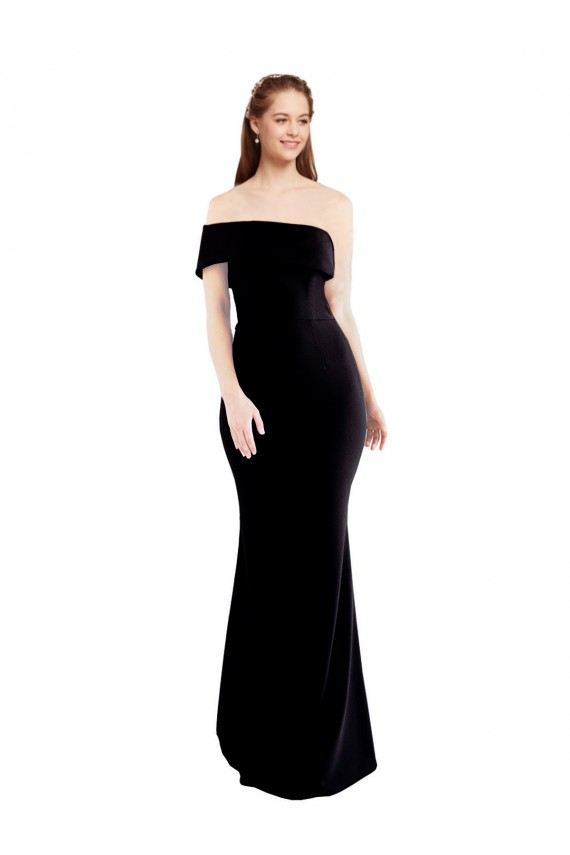 Long Sleeveless Stretch Crepe Black One Shoulder Mermaid Formal Evening Dress