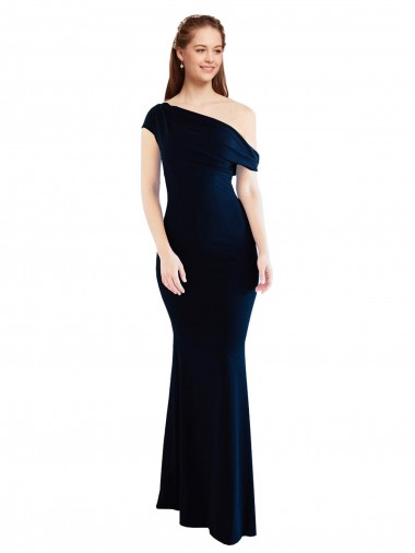 Long Sleeveless Stretch Crepe Dark Navy Mermaid Formal Evening Dress for Sale