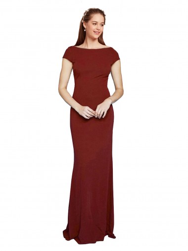 Long Cap Sleeves Stretch Crepe Burgundy Mermaid Formal Evening Dress for Sale