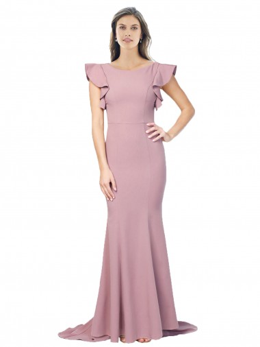 Sweep Train Flutter Sleeves Stretch Crepe Dusty Pink Mermaid Formal Evening Dress for Sale