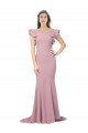 Sweep Train Flutter Sleeves Stretch Crepe Dusty Pink Mermaid Formal Evening Dress