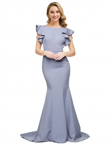 Sweep Train Sleeveless Stretch Crepe Smoke Blue Mermaid Formal Evening Dress for Sale