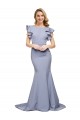 Sweep Train Sleeveless Stretch Crepe Smoke Blue Mermaid Formal Evening Dress