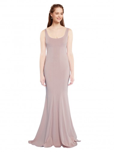 Long Cap Sleeves Stretch Crepe Dusty Pink Scoop Neck Mermaid Formal Evening Dress for Sale