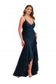 Long Sleeveless Silky Satin Dark Navy Mermaid High Low Plus Size Evening Dress