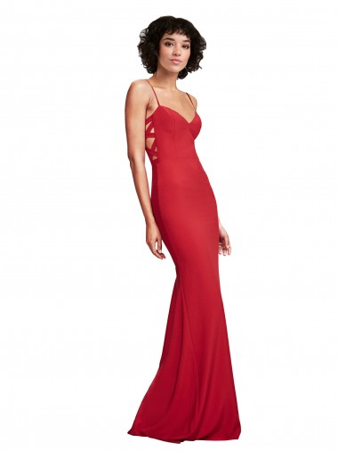 Long Sleeveless Stretch Crepe Red Spaghetti Straps Mermaid Evening Dress for Sale