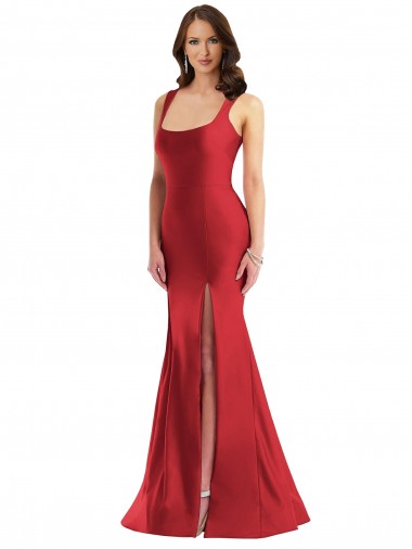 Long Sleeveless Silky Satin Red Mermaid Plus Size Formal Evening Dress for Sale