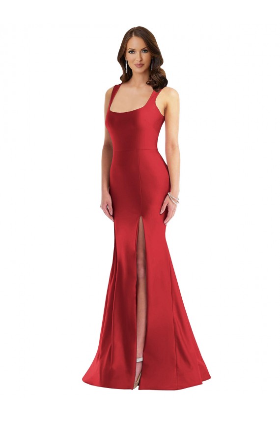 Long Sleeveless Silky Satin Red Mermaid Plus Size Formal Evening Dress