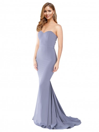 Long Sleeveless Stretch Crepe Smoke Blue Mermaid Formal Evening Dress for Sale