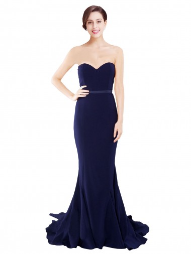 Sweep Train Sleeveless Stretch Crepe Dark Navy Mermaid Semi Formal Evening Dress for Sale