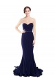 Sweep Train Sleeveless Stretch Crepe Dark Navy Mermaid Semi Formal Evening Dress