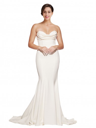 Sweep Train Sleeveless Stretch Satin Ivory Mermaid Formal Evening Dress for Sale
