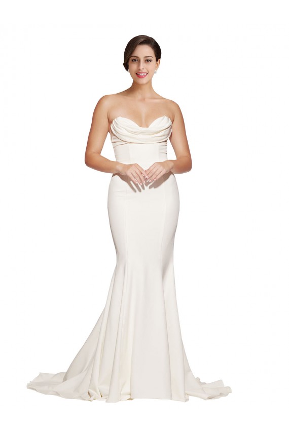 Sweep Train Sleeveless Stretch Satin Ivory Mermaid Formal Evening Dress