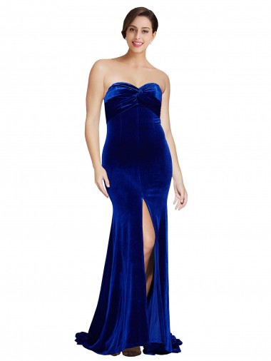 Sweep Train Sleeveless Stretch Velvet Royal Blue Mermaid Formal Evening Dress for Sale