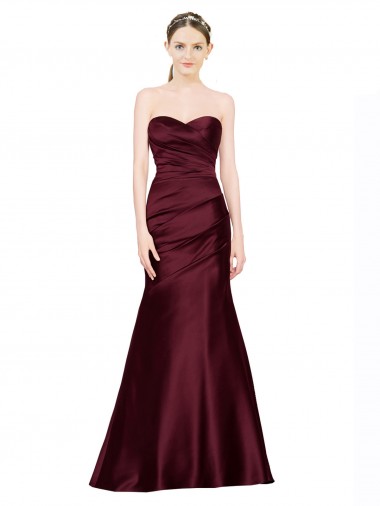 Long Sleeveless Satin Burgundy Mermaid Formal Evening Dress for Sale
