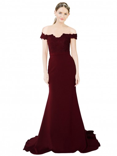Sweep Train Sleeveless Stretch Crepe & Lace Burgundy Gold Mermaid Formal Evening Dress for Sale