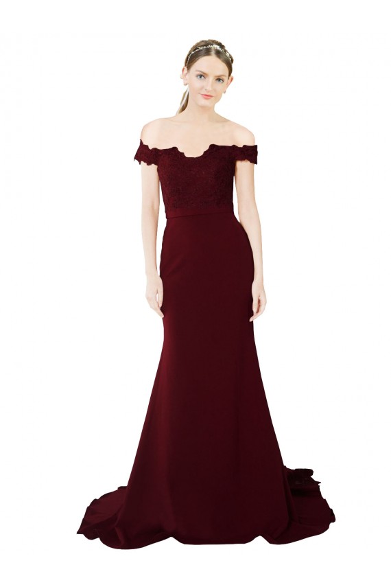 Sweep Train Sleeveless Stretch Crepe & Lace Burgundy Gold Mermaid Formal Evening Dress