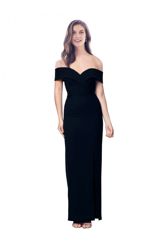 Long Sleeveless Stretch Crepe Black Off the Shoulder Mermaid Formal Dress