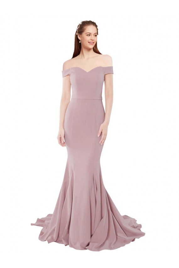 Sweep Train Sleeveless Stretch Crepe Dusty Pink Mermaid Evening Dress