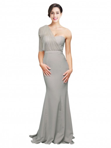 Sweep Train Sleeveless Stretch Crepe & Tulle Oyster Silver Mermaid Formal Evening Dress for Sale