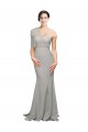 Sweep Train Sleeveless Stretch Crepe & Tulle Oyster Silver Mermaid Formal Evening Dress