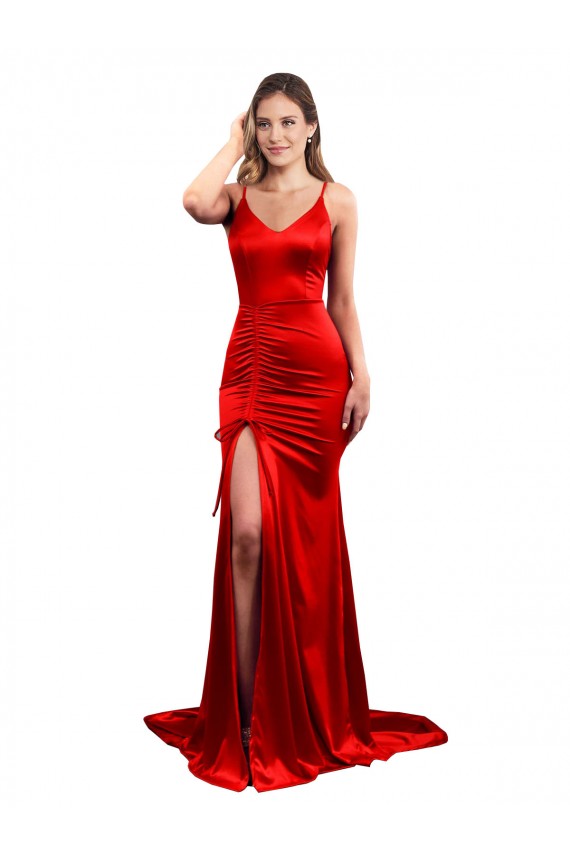 Long Sleeveless Stretch Satin Red Mermaid Evening Dress