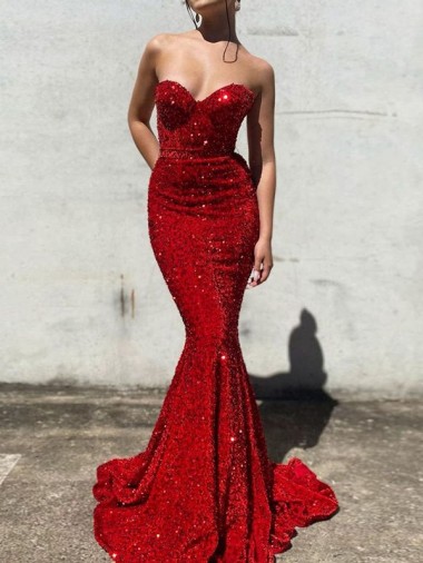 Court Train Sleeveless Velvet Sequin Burgundy Mermaid Evening Dress for Sale