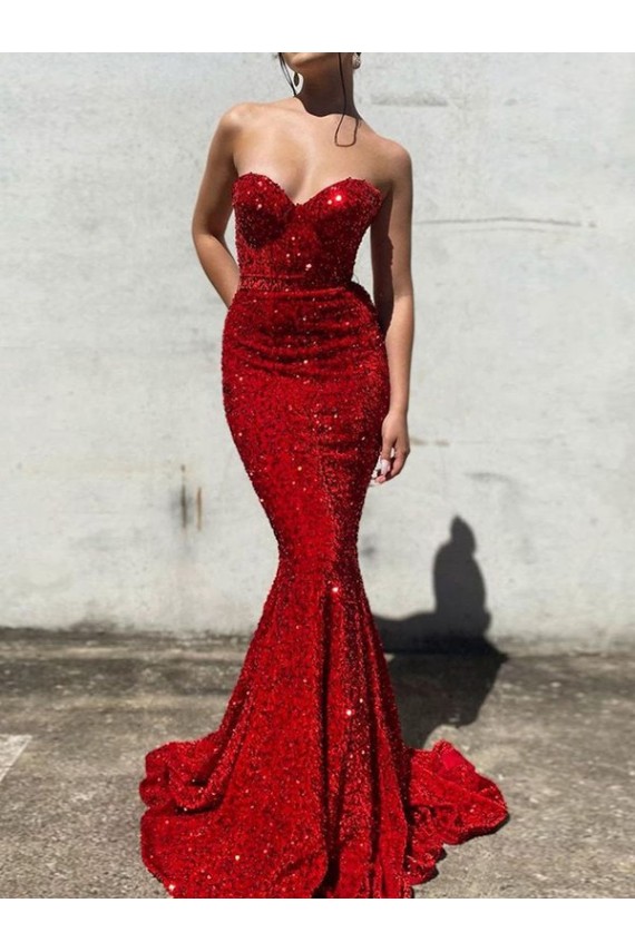 Court Train Sleeveless Velvet Sequin Burgundy Mermaid Evening Dress