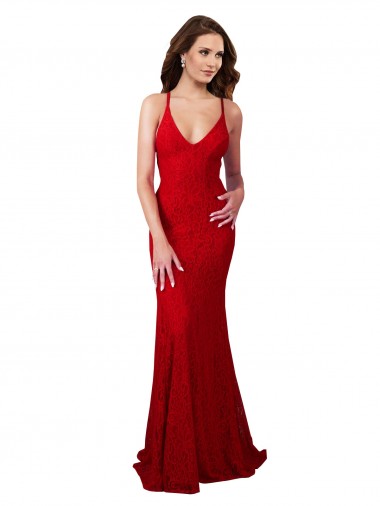 Long Sleeveless Lace Red Mermaid Formal Dress for Sale