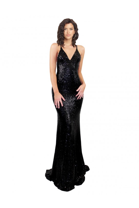 Long Sleeveless Sequin Black Mermaid Black Tie Evening Dress