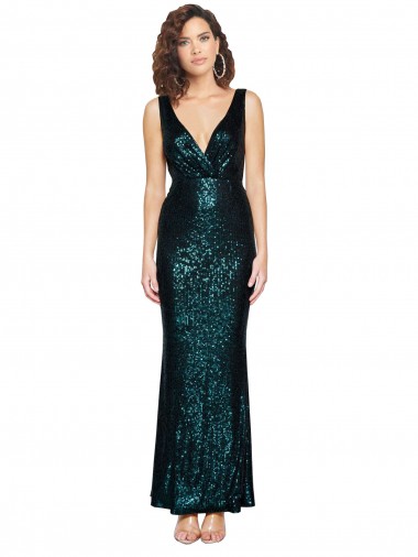 Long Sleeveless Sequin Dark Green Mermaid Evening Dress for Sale