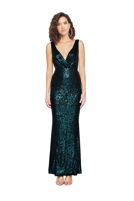 Long Sleeveless Sequin Dark Green Mermaid Evening Dress