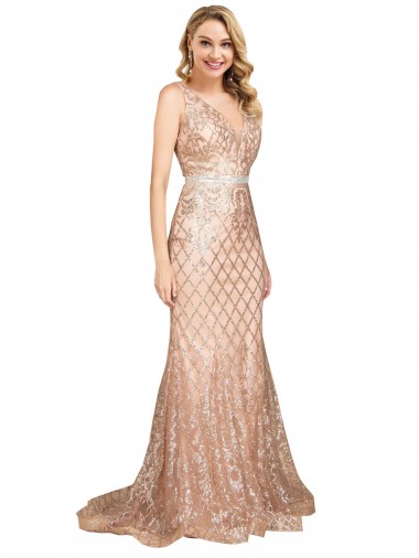 Long Sleeveless Sparkling Sequin Rose Gold Mermaid Plus Size Formal Evening Dress for Sale