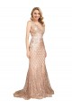 Long Sleeveless Sparkling Sequin Rose Gold Mermaid Plus Size Formal Evening Dress