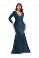 Long Long Sleeves Silky Satin Atlantic Blue Mermaid Plus Size Formal Evening Dress