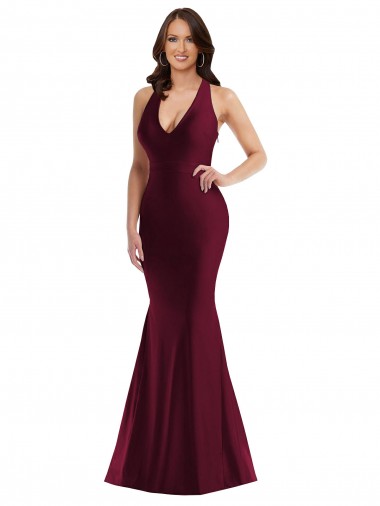 Long Sleeveless Silky Satin Burgundy Mermaid Plus Size Formal Evening Dress for Sale