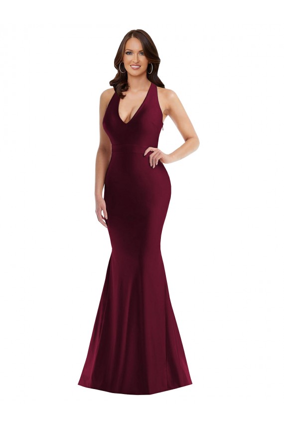 Long Sleeveless Silky Satin Burgundy Mermaid Plus Size Formal Evening Dress