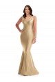 Long Sleeveless Silky Satin Soft Gold V-Neck Mermaid Plus Size Formal Evening Dress