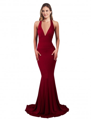 Long Sleeveless Spandex Burgundy Mermaid Formal Evening Dress for Sale