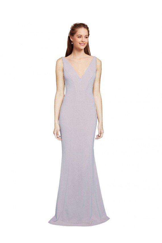 Long Sleeveless Stretch Crepe Arctic Lilac Mermaid Formal Evening Dress