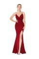 Long Sleeveless Stretch Crepe Burgundy High Neck Mermaid Formal Evening Dress